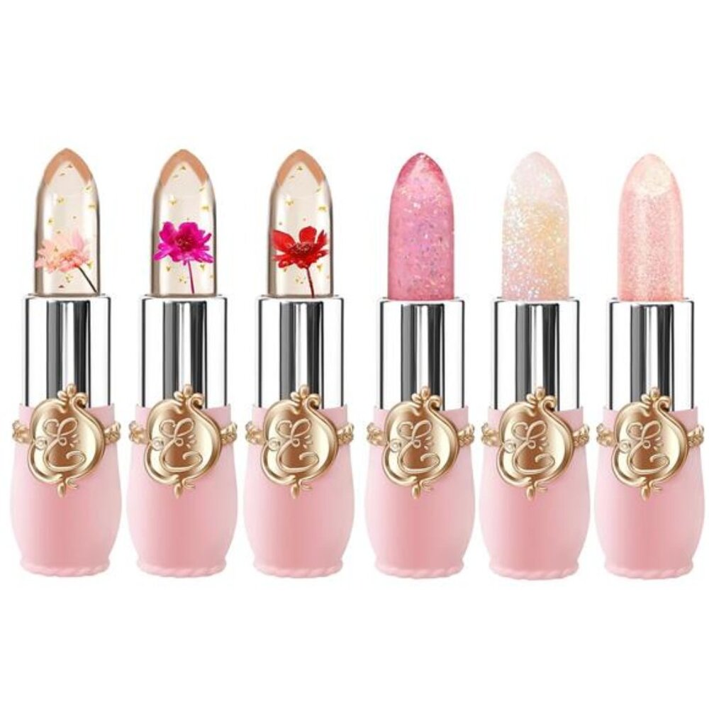 6 Pcs/Set Flower Jelly Lipstick Set Temperature Change Moisturizer Long Lasting - Picture 1 of 7